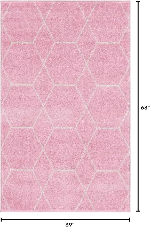 Unique Loom Trellis Frieze Collection Area Rug - Geometric (3' 3" x 5' 3", Light Pink/ Ivory)