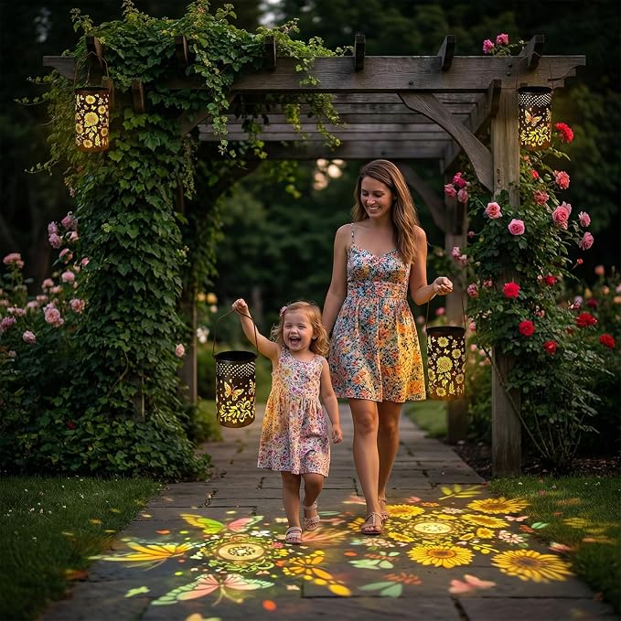 2 Pack Colorful Solar Lanterns Outdoor Waterproof - [Sunflower + Butterfly] - Decorative Outdoor Solar Hanging Lanterns for Porch Courtyard Table Path Garden Decor, Gifts for Mom Wife Grandma Women