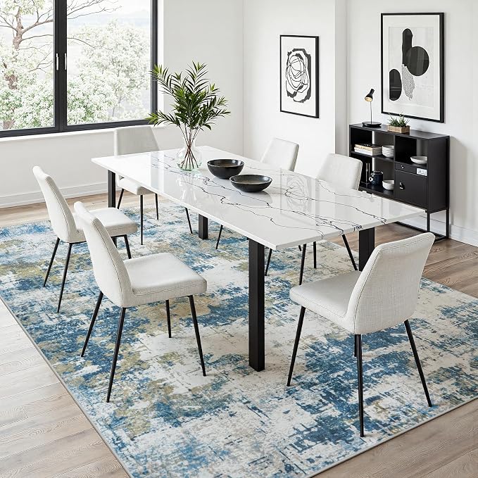 4x6 Area Rugs for Living Room: Washable Soft Blue Abstract Bedroom Carpet | Non-Slip TPE & Stain Resistant,0.25" Low-Pile,Kids Pet Friendly Modern Decor for Dining Room Farmhouse Office, Non-Shedding