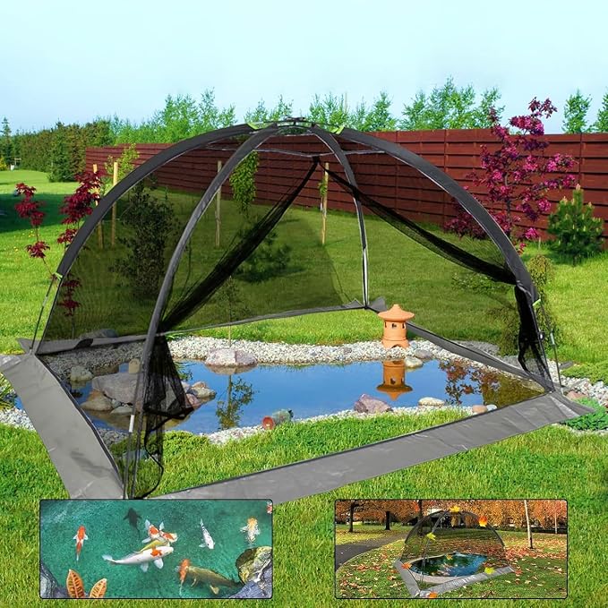 Pond Cover Net - Heavy Duty Nylon Dome Mesh with Zippers - 10X8FT Protector for Garden Pond Koi Fish and Plants - Birds & Leaves Animals Barrier