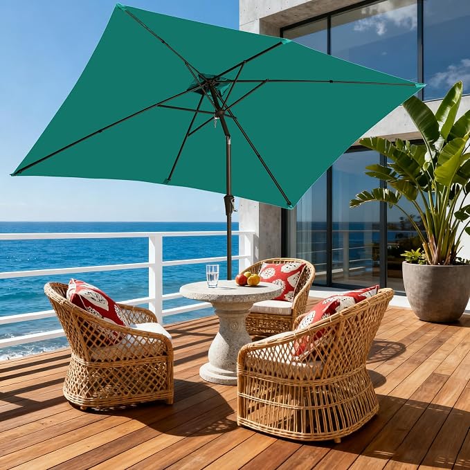 6.5x10FT Rectangular Patio Umbrella with Push Button Tilt & Crank Lift for Garden,UV Protection Outdoor Umbrella for Deck,Pool and Yard,Turquoise