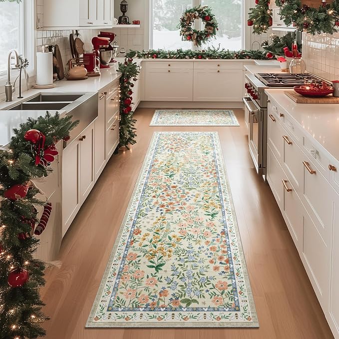 Washable Kitchen Rug Runners for Hallways: 2'6"x8' Bedroom Rug Non Slip Low Pile Stain Resistant Soft Indoor Floor Carpet Runner Rug for Entryway Hallway Kitchen Living Room Farmhouse