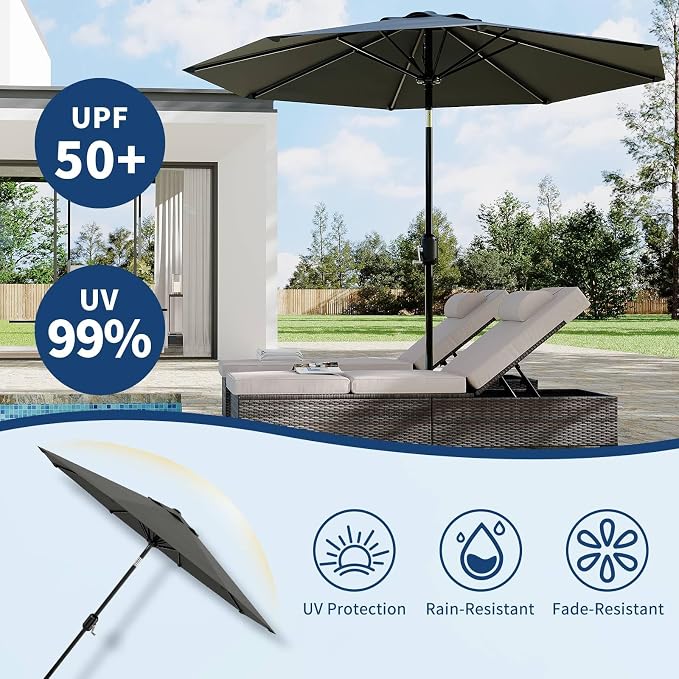 Garvee 10FT Patio Umbrella - Outdoor Table Umbrella with Smooth Crank Lift, Push Button Tilt and 8 Sturdy Ribs - Market Umbrella UV Protection Waterproof for Pool, Deck, Yard, Garden