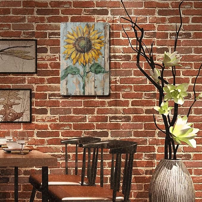 Metal Sign Tin Sign Vintage Wall Art Bright Yellow Sunflower Tin Sign for Vintage Shabby Chic Interiors Weathered Texture Displays and Tin Sign Paper for Pub 8×12 Inches