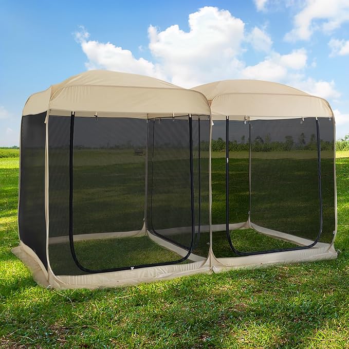 Alvantor Pop Up Screen House Tent, Instant Outdoor Gazebo with Mosquito Netting & UPF 50+ Sun Protection, Portable Canopy Shelter for Patio, Backyard, Camping (2-10 Person)