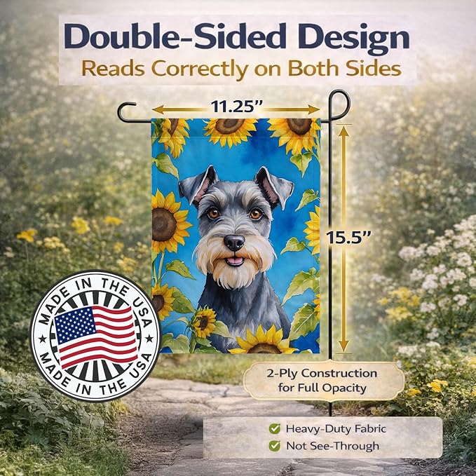 Caroline's Treasures DAC6156GF Schnauzer in Sunflowers Garden Flag Mailbox Flag Decorative Yard Flag Banner Outside Patio Artwork Yard Flower Beds, Garden Size, Multicolor