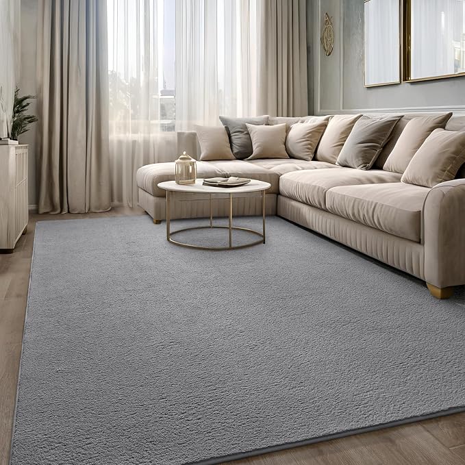 7x10 Grey Area Rug Modern Aesthetic Minimalist | Washable Memory Foam, Low Pile Non Slip Indoor Carpet for Living Room Bedroom Office Classroom College Dorm Room Home Decor
