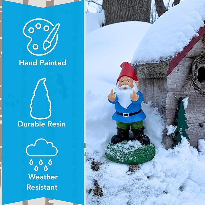 Gnometastic Middle Finger Gnome Statue, Large 12.5" Tall - Original Double Bird Garden Gnome Statue Decoration and Lawn Ornament - Outdoor Funny Garden Gnomes, Lawn Ornament