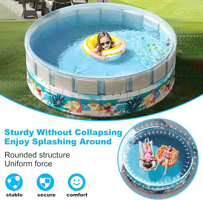 Foldable Kids Pool Hard Plastic Collapsible Deep Kiddie Pool Small Toddler Pools for Swimming, Backyard Dog Pool (Beach Party 47.2"x17.7")