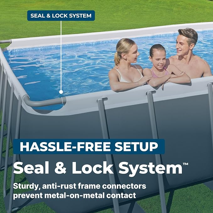 Bestway Power Steel 24’ x 12' x 52” Above Ground Pool with Sand Filter Pump | Durable Rectangular Metal Frame Outdoor Backyard Pool with Puncture-Resistant Liner - Ladder and Cover Included