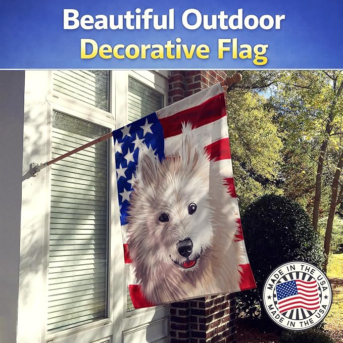 Caroline's Treasures CK6687CHF Samoyed Dog American Flag House Flag Large Porch Sleeve Pole Decorative Outside Yard Banner Artwork Wall Hanging, Polyester, House Size, Multicolor