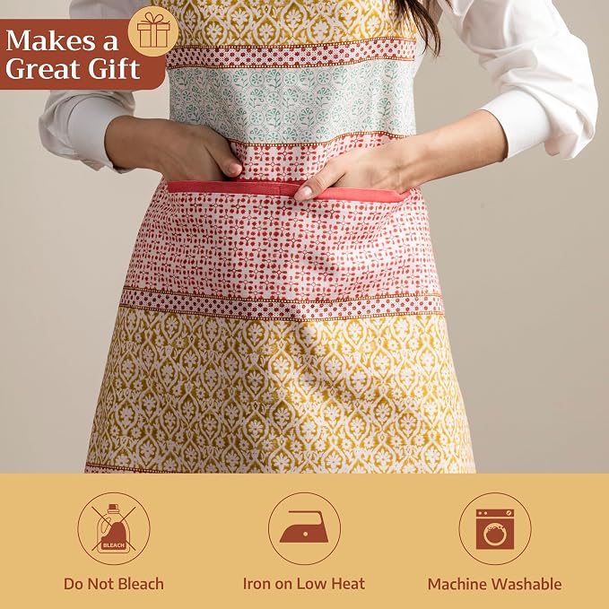 Maison d' Hermine Aprons for women with Pocket 100% Cotton (27.50"x31.50") | Adjustable Neck Strap & long ties Apron Men Chef Wedding Cooking Gardening Server Maid