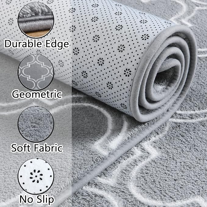 Chicrug 6x9 Shag Geometric Modern Area Rug for Bedroom Living Room | Memory Foam Indoor Carpet, Fluffy Rug for Bedside Room for Family Girls Kids Play Mat, Grey and White