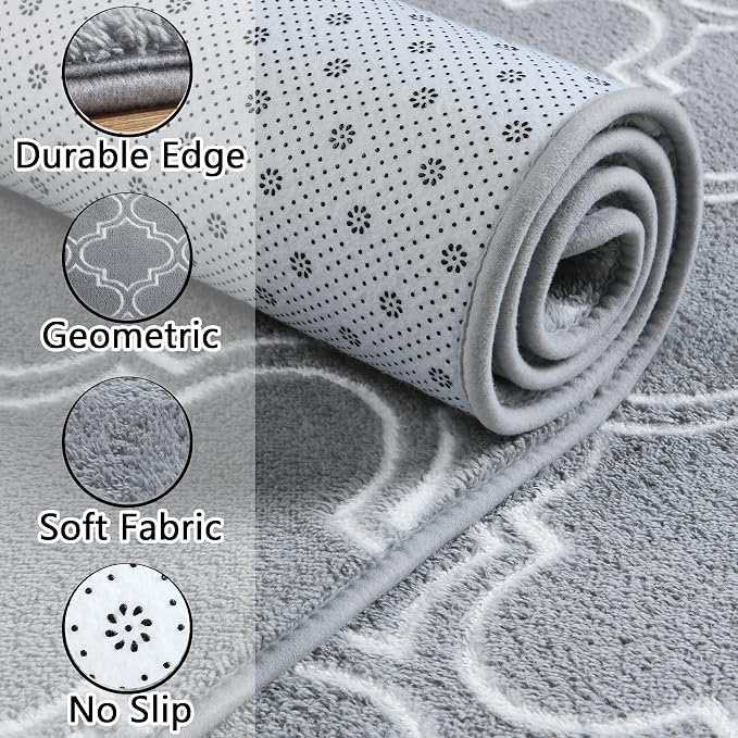 Chicrug 7x10 Shag Geometric Modern Area Rug for Bedroom Living Room | Memory Foam Indoor Carpet, Fluffy Rug for Bedside Room for Family Girls Kids Play Mat, Grey and White