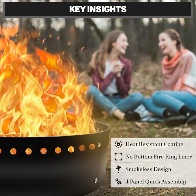 FEBTECH - 36" D x 10" H Smokeless Fire Ring Insert - Steel Fire Ring Liner | Premium Heat Resistant Coated Carbon Steel Fire Ring for Above or In-Ground Setups, Backyard, Camping Bonfires & Gatherings
