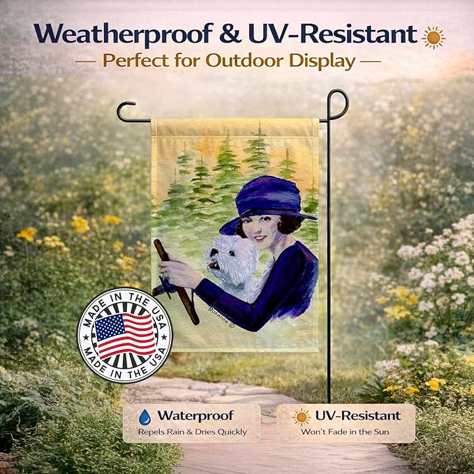 Caroline's Treasures SS8532GF Woman Driving with her Westie Garden Flag Mailbox Flag Decorative Yard Flag Banner Outside Patio Artwork Yard Flower Beds, Garden Size, Multicolor
