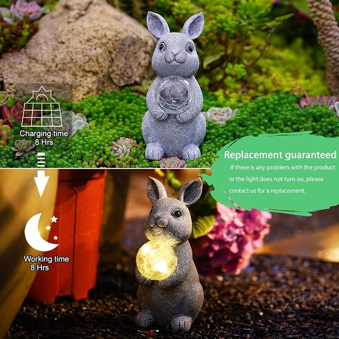 Solar Bunny Statue - Rabbit Garden Easter Decorations | Charming Solar Rabbit Statue Outdoor Yard Garden Decor - Unique Gifts for Mom Women