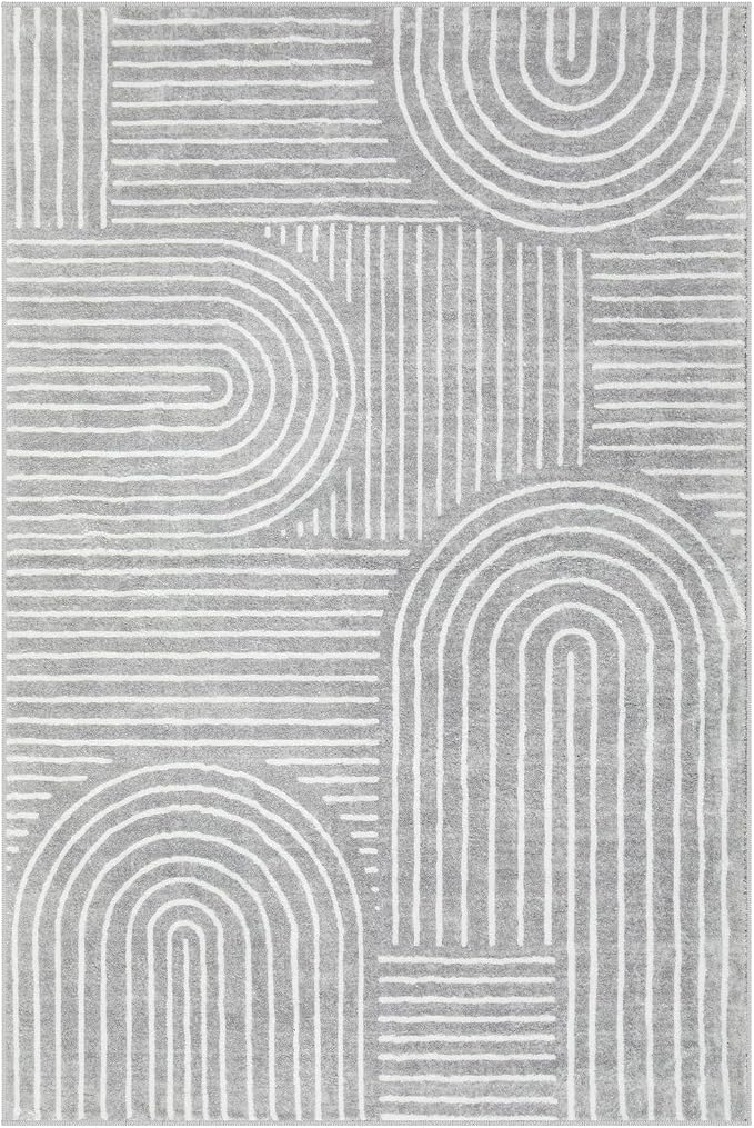 Lahome Abstract Gray Area Rug 6x9, Soft Grey Washable Rugs for Living Room