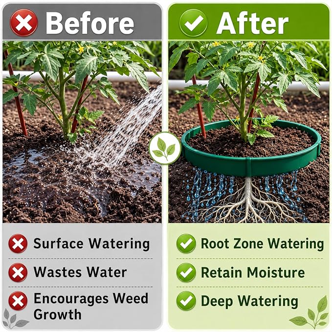 Ripeng 6 Pcs 8-12 Inch Planting Grow Rings for Outdoor Plants Green Adjustable Planting Ring Interlocking Garden Ring with Rubber Mallet to Separate Rock Pest for Deep Watering Veggies Herbs Flowers