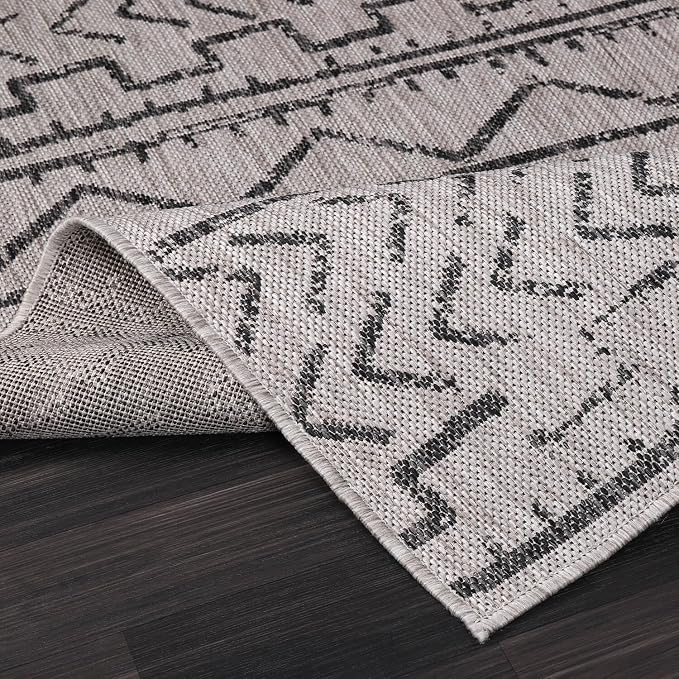 Beverly Rug Waikiki Indoor Outdoor Rug 5x7, Washable Outside Carpet for Patio, Deck, Porch, Trellis Area Rug, Water Resistant, Dark Grey - Light Grey