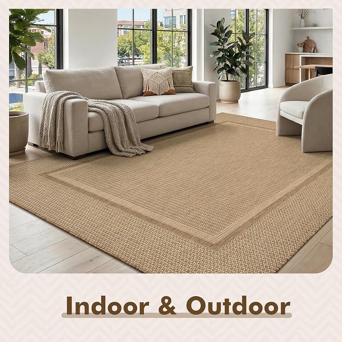 MontVoo-Outdoor Rug-Patio Rug 8x10 ft Polypropylene Indoor Outdoor Rugs Outdoor Carpet for Patio Deck Balcony Porch, Textured Weave, Durable for High Traffic, Fade-Resistant, Modern Neutral Brown