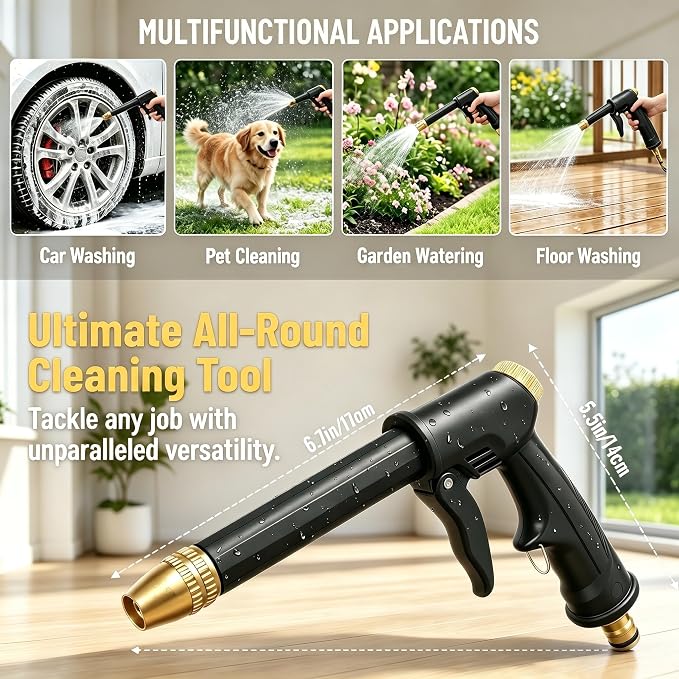 High Pressure Water Hose Nozzle，2026 New Adjustable Rotary Spray Gun with Jet Hose Nozzle High Pressure, Anti‑Slip Grip & Quick Connector, Ideal for Car Washing, Garden, Lawn, Plants & Pets