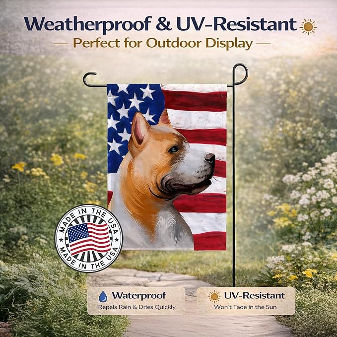 Caroline's Treasures CK6401GF American Pit Bull Terrier American Flag Garden Flag Mailbox Flag Decorative Yard Flag Banner Outside Patio Artwork Yard Flower Beds, Garden Size, Multicolor