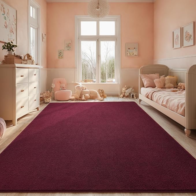 4x6 Burgundy Red Area Rug Modern Aesthetic Minimalist | Washable Memory Foam, Low Pile Non Slip Indoor Carpet for Living Room Bedroom Office Classroom College Dorm Room Home Decor