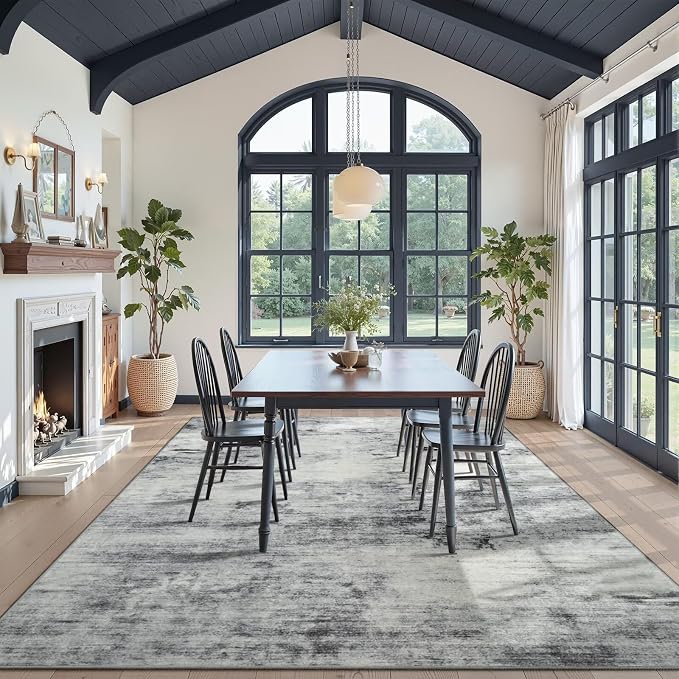 Toneed Washable 6x9 Grey Area Rug with Non-Slip Backing for Living Room | Abstract Modern Rugs, Soft Low Pile Carpet for Bedroom Kitchen Dining Room Nursery Indoor Floor Office Home Decor