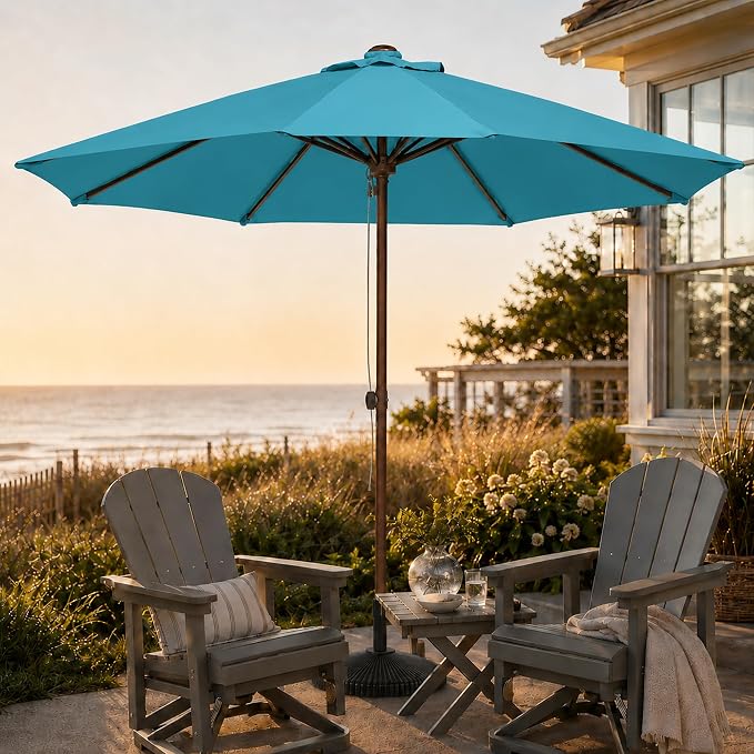 9FT Patio Umbrella, Outdoor Table Umbrella with Rope Pulley Lift, 3 Adjustable Heights, Market Umbrellas for Backyard, Pool and Deck, UPF50+