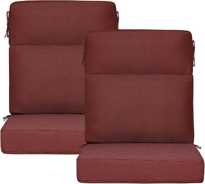 Outdoor High Back Chair Cushion, 2 Pack 44x21 inches Patio Chair Cushions Water Repellent Rocking Cushions Indoor Furniture Seat Pad, Tan Dotted Red Base