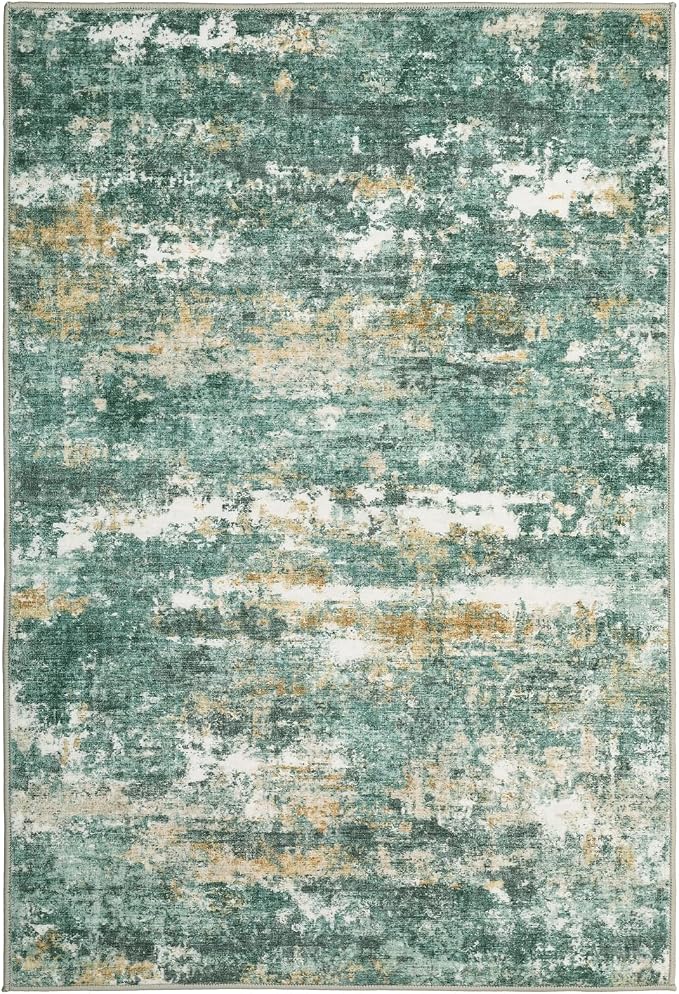 ROYHOME 9x12 Rugs for Bedroom Abstract Area Rugs Living Room, Green | Machine Washable Indoor Large Floor Carpet with Non Slip Backing Stain Resistant