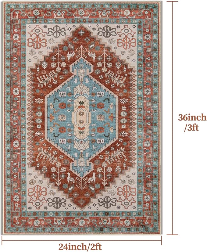Ciicool 2x3ft Small Area Rug,Washable Boho Thin Mat for Entryway Kitchen | Oriental Non-Slip Low-Pile Indoor Carpet Soft Entry Rugs for Entrance Bedroom Kitchen Bathroom Foyer Decor