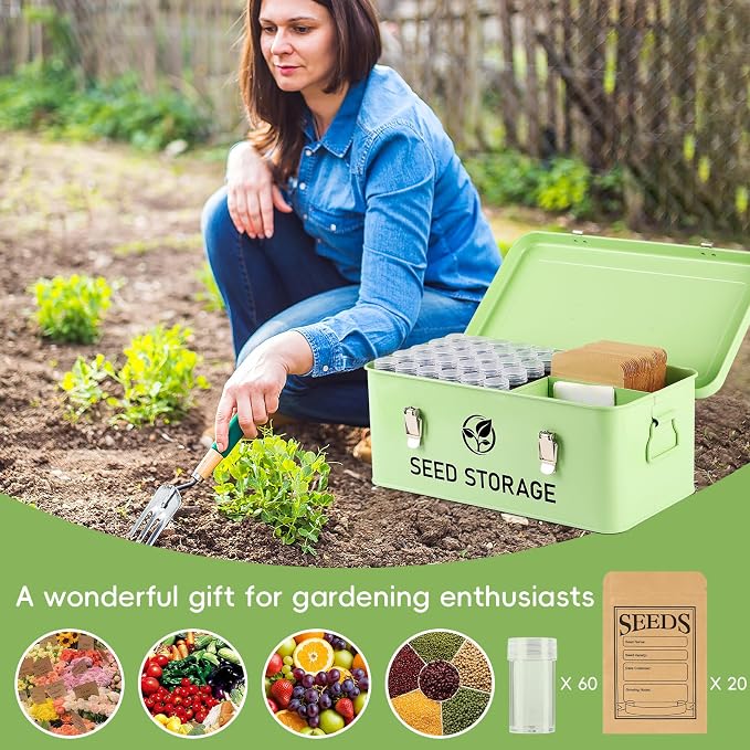 Seed Storage Organizer, Metal Seed Vault Bank Saving Containers Box (Seeds not Included)