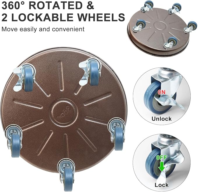 2 Pack 14.6 Inch Metal Plant Caddy With Lockable Wheels,Plant Stand Dolly for Heavy Planter,Wheeled Planter Saucer Tray,Rolling Plant Stand,Heavy-Duty Plant Caddy for Indoor and Outdoor(Copper)