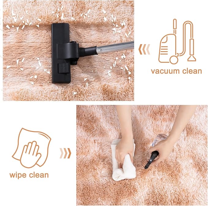 Rugs for Bedroom, Ultra Fluffy Fuzzy Shag 5x7 Area Rug for Living Room, Modern Plush Soft Upgrade Non-Slip Carpet for Kids Girls and Boys, Dorms, Nursery, Home Decor, Tie-Dyed Beige