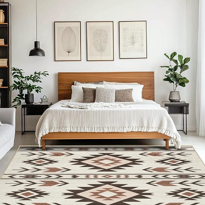 8x10 Area Rug for Living Room Western Rug Southwestern Aztec Tribal Rugs Southwest Navajo Machine Washable Non-Slip Printed Low-Pile Floor Carpet for Bedroom Dining Room Office, Beige