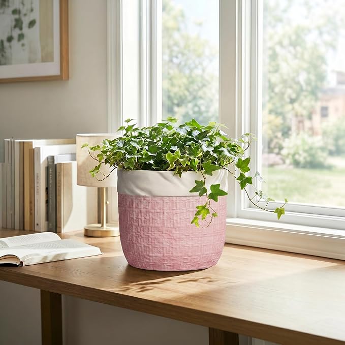 Ceramic Plant Pots - 8 Inch Planter for Indoor Plants Outdoor, Decorative Planter with Drainage Hole and Plug, Boho Round Unique Flower Pots, Home Decor, Gifts for Plant Lovers, Pink