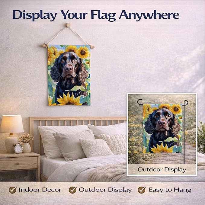 Caroline's Treasures DAC6011GF American Water Spaniel in Sunflowers Garden Flag Mailbox Flag Decorative Yard Flag Banner Outside Patio Artwork Yard Flower Beds, Garden Size, Multicolor