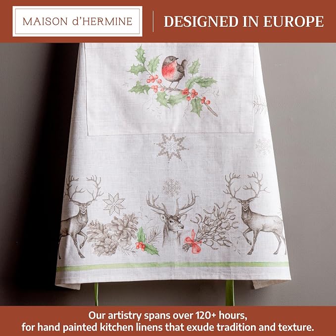 Maison d' Hermine Aprons for women with Pocket 100% Cotton (27.50"x31.50") | Adjustable Neck Strap & long ties Apron Men Chef Wedding Cooking Gardening Server Maid