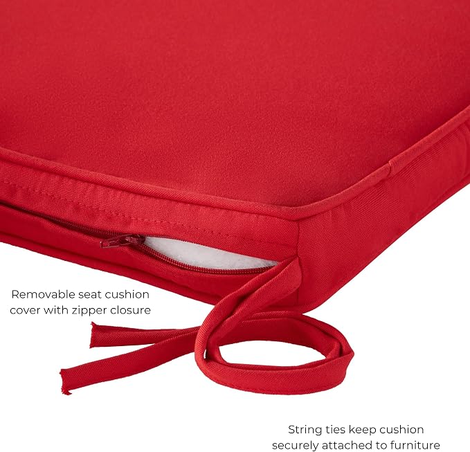 Indoor/Outdoor Chair Pads in Sunbrella Fabric – 17''x17'' Patio Seat Cushions with Foam Insert, Removable Reversible Cover & Ties for Patio Dining Chairs – Set of 2 or 4, Canvas Jockey Red