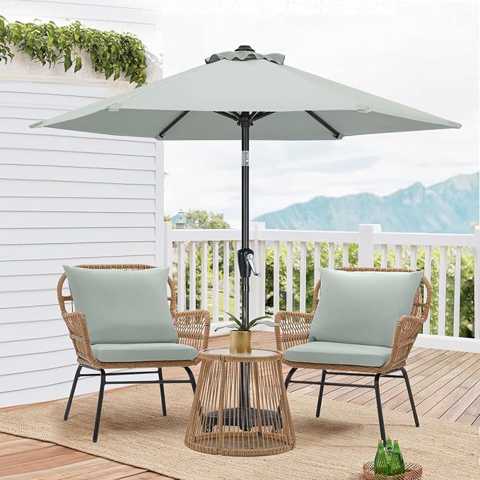 MASTERCANOPY 7.5FT Patio Umbrella with Push Button Tilt and Crank, Outdoor Market Umbrella with 6 Sturdy Ribs, UV Protection & Waterproof for Garden, Deck, Backyard, Pool (Light Gray)