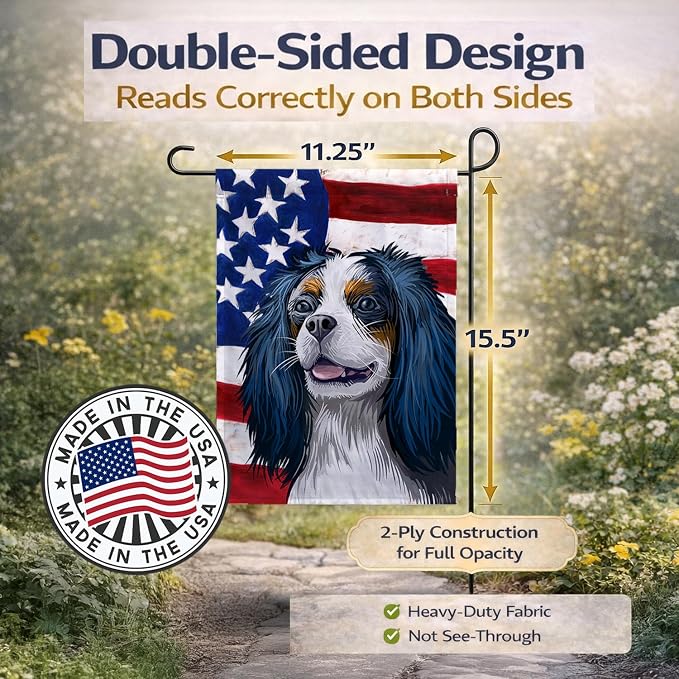 Caroline's Treasures CK6591GF King Charles Spaniel American Flag Garden Flag Mailbox Flag Decorative Yard Flag Banner Outside Patio Artwork Yard Flower Beds, Garden Size, Multicolor