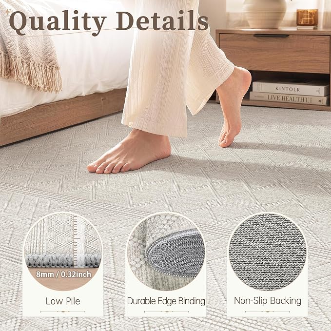 pmtsns Area Rugs 9x12 Washable Rug for Living Room(Taupe, 9'x12') | Modern Geometric Moroccan Large Rugs Non-Slip Soft Stain Resistant Rug Indoor Printed Carpet for Bedroom Dining Room Nursery