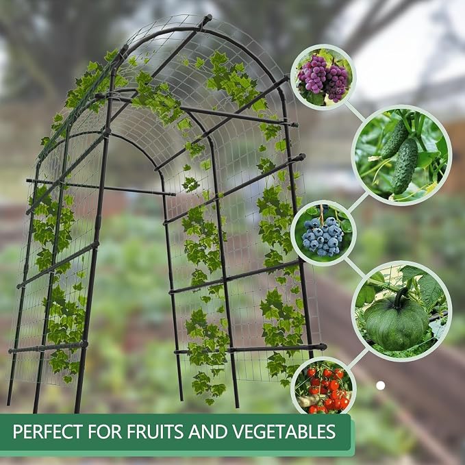 Garden Arch Trellis, 7.5FT Extra Tall Polyethylene-Coated Stainless Steel Garden Trellis for Climbing Plants, Vegetables, Flowers, Outdoor Pergola Arbor Wedding Party Decoration, Cucumber Trellis, Gar