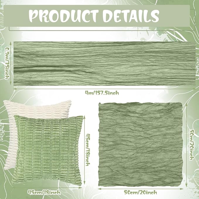 Beeveer 14 Pack Picnic Kit 91x71 Inch Extra Large Outdoor Boho Picnic Blanket with Sage Green Table Runner, 6 Throw Pillow Covers 6 Napkin Woven Cotton Yarn Washable Beach Blanket for Camp Wedding