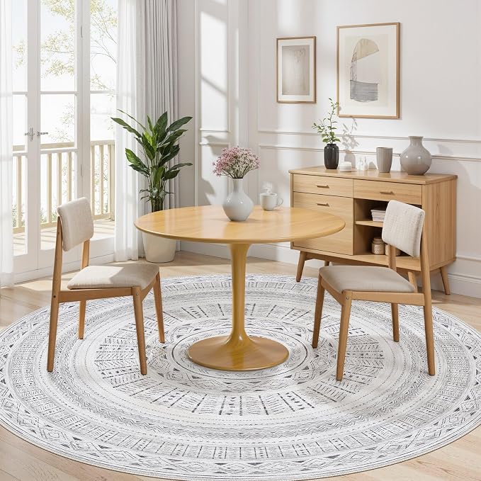 cotiled 8x8 Round Rug 8ft Circle Living Room Boho Area Rugs | Solve Modern Neutral Trendy Home Decor - Washable Foldable Indoor Carpet for Bedroom Home Office Dark Grey