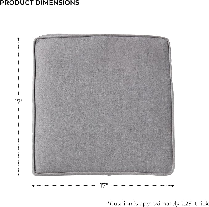 Indoor/Outdoor Chair Pads in Sunbrella Fabric – 17''x17'' Patio Seat Cushions with Foam Insert, Removable Reversible Cover & Ties for Patio Dining Chairs – Set of 2 or 4, Cast Slate