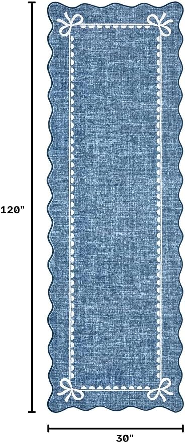 GarveeHome Scalloped Hallway Runner Rug 2.5x10 Non Slip Dark Blue Rugs | Washable Bow Rug for Girls Bedroom Dorm Nursery Entyrway Kitchen, Soft Low Pile Ultra-Thin Stain Resistant Indoor Carpet