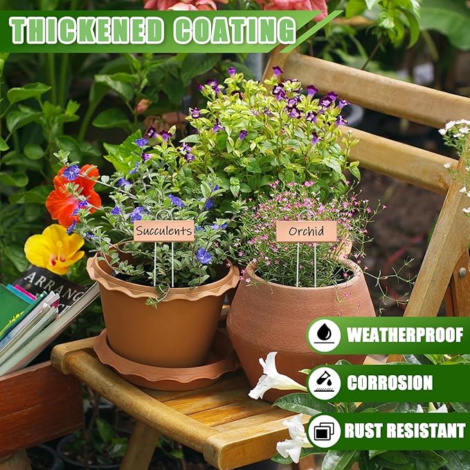 Maitys 38 Pcs Metal Plant Labels Garden Markers Outdoor Weatherproof 10.6 Inch Stainless Steel Nursery Tags Reusable Bulk with Pens for Flower Fruit Vegetable Seedling (Rose Gold Label with Black Ink)